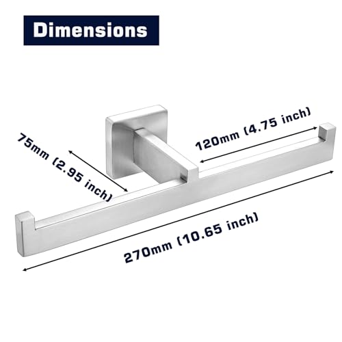 Double Toilet Paper Holder Brushed Nickel, SUS304 Stainless Steel Square Dual Rolls Tissue Holder Wall Mounted for Bathroom Holding Mega Rolls, Commercial 2 in 1 Toilet Paper Holder Load Double Rolls - color: Brushed Nickel