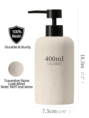 Soap Dispensers 400mL 13.5 OZ, 2 PCS Luxurious Hand Dish Lotion Shampoo Soap Dispenser Jar, Travertine Soap Pump Bottles for Kitchen Bathroom Countertop (Cream) - color: Cream