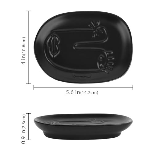 2 Pack Soap Holder for Bathroom Shower, Ceramic Soap Tray for Bar Soap Sponge, Abstract Style Soap Dish Soap Saver Tray for Vanity, Kitchen Sink (Black & White)
