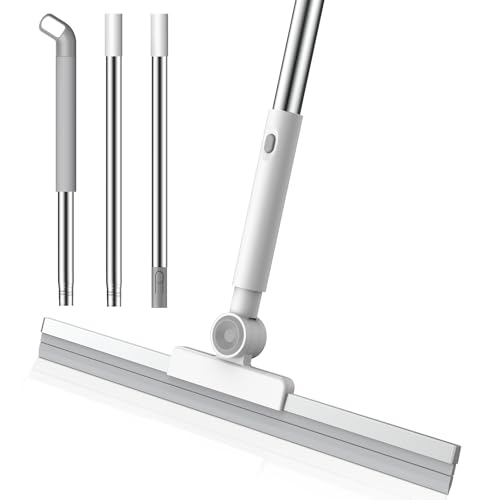 nacena Floor Squeegee, 52-in Adjustable Long Handle Squeegee for Floor Water Removal 180° Rotatable Head Squeegee Broom for Cleaning Window Shower Glass Tile Garage Concrete Pet Hairs, Grey&White