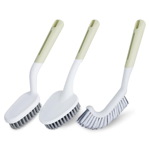 3 Pack Shower Scrub Brush Set, Stiff Bristles Grout Cleaner Brush, Scrub Brushes for Cleaning Bathtub, Bathroom, Shower, Tile, Carpet, Kitchen, Sink, Floor (Green) - color: Green