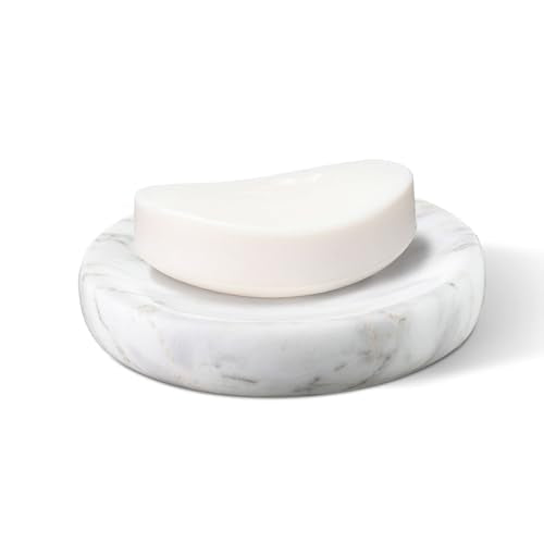 Natural Marble Soap Dish, Round Carrara White Jewelry Dish, Limestone Shower Soap Holder, Modern Stone Sponge Holder, Bar Soap Saver Tray for Bathroom, Kitchen, Easy to Clean - color: Carrara White 4.5-in Circ