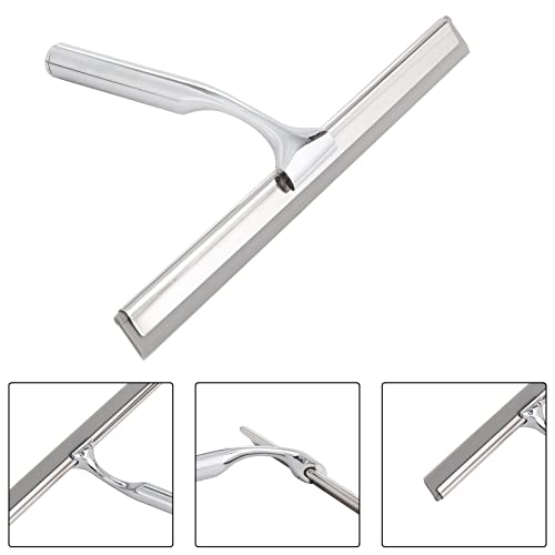 Ettori Shower Squeegee Clear Glass Wall Cleaner Stainless Steel with Suction Storage Hook -10'', Chrome - color: Chrome
