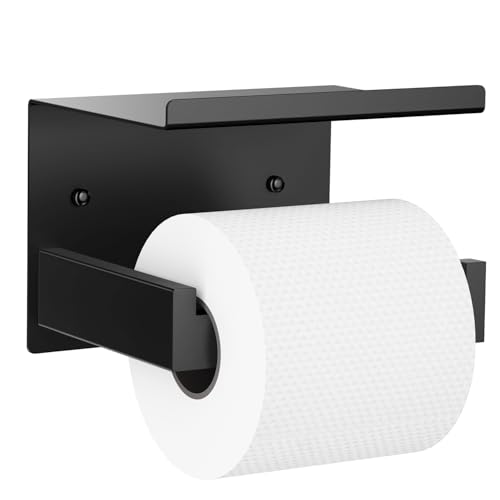 Auxmir Self Adhesive Toilet Paper Holder with Shelf, Premium SUS304 Stainless Steel Rustproof Wall Mounted Toilet Roll Holder, Toilet Tissue Holder for Bathroom Shower Washroom Kitchen RV, Black - color: Tp Holder With Shelf-black