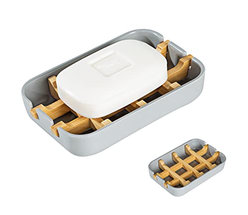 Eco-Friendly Bamboo Soap Dishes, Removable Soap/Sponge Holder for Home, Bathtub Soap Tray, Grey - color: Grey