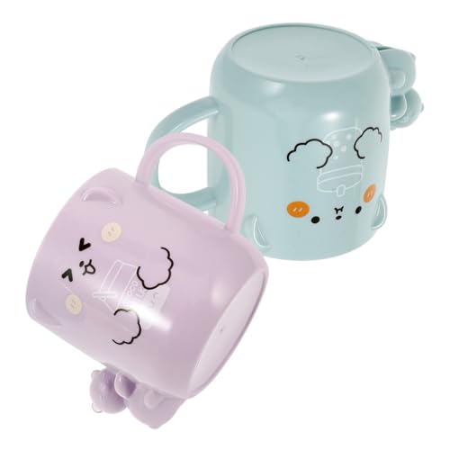 Solustre Cartoon Bathroom Cups for Kids 2-Pack Plastic Toothbrush Holders Reusable Kids Water Mugs with 3D Bear Design