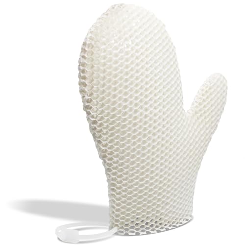 Bath Mitt - Exfoliating Glove, Honeycomb Body Scrubber,Massage Body Scrub Gloves for Home Spa,Mitt Sponges for Cleaning Body,Deep and Gentle,Fast foaming (White(Softer,Medium Size)) - style: WHITE