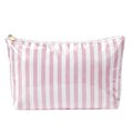 RSRSLEII Large Waterproof Travel Stripe Makeup Bag,Aesthetic PVC Toiletry Bag,Coquette Cosmetic Bag Organizer,Cute Preppy Carry-on Travel Accessories Essentials for Women Girls(Striated pink) - color: Striated pink