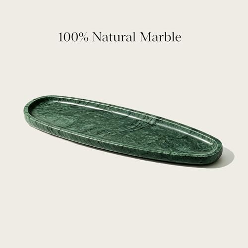 Natural Marble Vanity Tray, 16.6"x4.6" Green Real Stone Decorative Tray for Bathroom Countertop & Home Decor, Catchall Organizer for Jewelry, Candles, Cosmetics & Perfume（Green） - color: Green