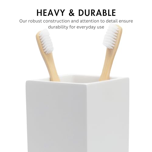 Yew Design Matte White Toothbrush and Toothpaste Holder for Bathroom Vanity and Countertop, Square Organizer for Electric Toothbrushes, Floss, Razors, Cotton, and Mouthwash - color: Square Matte White