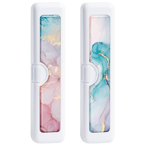2 Pcs Toothbrush Travel Case - Colorful Pattern, Holder and Covers for Toothbrushes, Includes Tongue Scraper Case - color: 2PCS - 2, size: Small