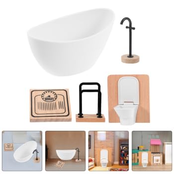 Miniature Dollhouse Bathroom Set: 5Pcs 1:12 Scale Realistic Furniture Toilet Bathtub Sink Model Mini Shower Room DIY Adornments Accessories Decoration - style: B