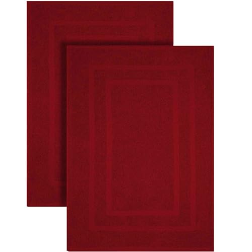 GOLD TEXTILES Premium Red Bath Mat - 2 Pack 22x34 Inches - Not a Bathroom Rug - 100% Ring Spun Cotton - Highly Absorbent & Non Slip Shower Bathroom Floor Mat Towel - Machine Washable - color: Red, size: 2 Pack 22x34