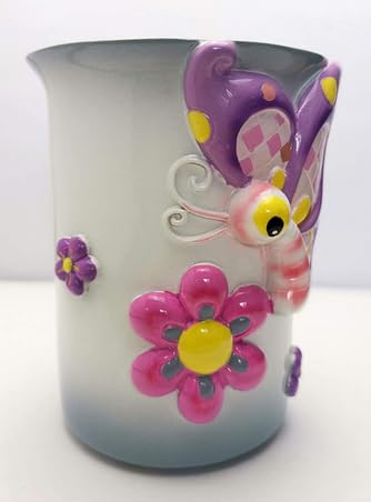 Wendin Cartoon Series Bath Accessory Set, Soap Dispenser Pump, Toothbrush Holder, Tumbler, Soap Dish Resin Art Color Decoration (Butterfly Cup) - color: Butterfly Cup