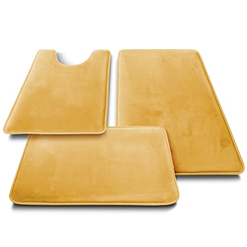 Clara Clark 2 Piece Bathroom Rugs Bath Mat Set, Velvet Memory Foam Bath Mats for Bathroom - Non-Slip, PVC Backing Bath Rugs, Washable - Dries Quickly, Gold - color: Camel Gold, style: 17 x 24 + 20 x 32