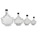 North Mountain Supply Glass Maple Syrup Bottles – Reusable Leaf Shaped Glass Bottles with Black Metal Lids – Multi-Size Sampler Set (4 Bottles)