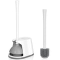 Toilet Plunger and Brush Set, Silicone Bowl Brush and Heavy Duty Toilet Plunger with Ventilated Holder, 2-in-1 Toilet Brush and Plunger Combo for 5.3-inch Toilet Drain Bathroom Deeply Cleaning - color: White & Grey01