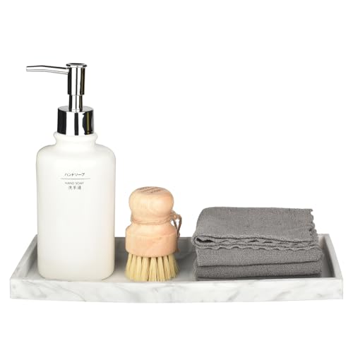 DNC Silicone Bathroom Tray for Counter, 2PC 11.8" Vanity Tray for Countertop, Kitchen Sink Soap Tray for Dish Holder Dispenser Toilet Tank Desk Organizer - color: Marble-like(11.8"+11.8”), size: 11.8" x 5" x 0.7"