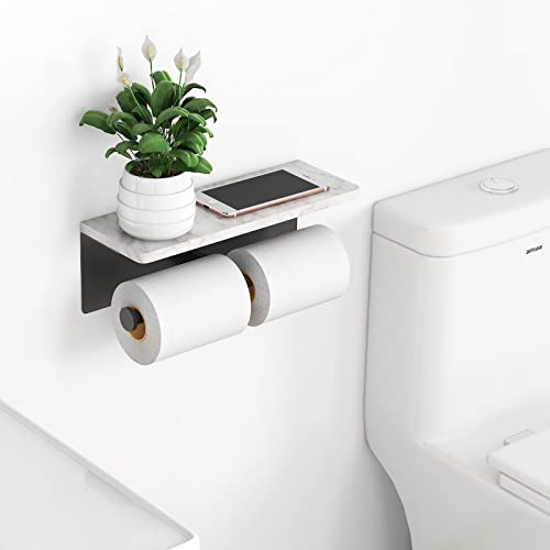 Gypie Toilet Paper Holder with Shelf, New Upgrade Double Toilet Paper Holder with Storage, Marble Roll Toilet Paper Wall Mount for Bathroom Washroom(Black) - color: Black Double