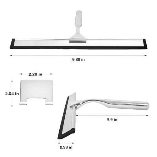 Squeegee for Shower Glass, 10-Inch Shower Squeegee for Glass Doors, All-Purpose Stainless Steel and TPR Rubber for Streak-Free Cleaning on Glass Shower Doors, Mirrors, Windows, Tile and Car Glass