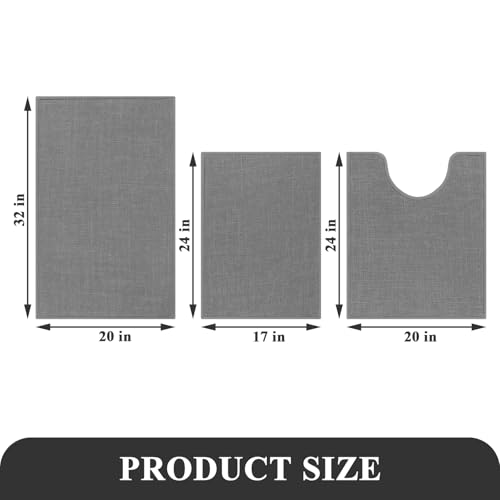 SHACOS 3 Piece Bath Mats Toilet Rug U-Shaped, No Slip Rubber Bath Rugs for Bathroom Toilet, Ultra Thin Bathroom Rugs Washable Quick Dry Absorbent Bathroom Mat (17"x24"+20"x32"+ U-20"x24") - color: Grey, size: 17"x24"+20"x32"+U20"x24"