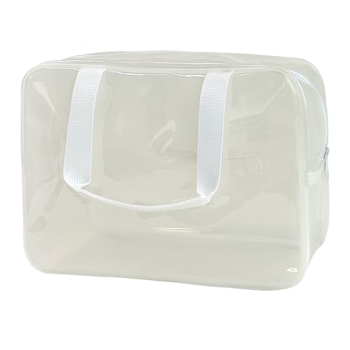 PVC Clear Pure Color Transparent Large Zipper Cosmetic Pouch Travel Makeup Cosmetic Bag with Handle for Travel Bathroom Toiletry Organizer (A23014-101-44) - color: A23014-101-44