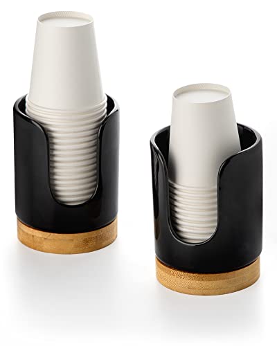 Ceramic Bathroom Cups Dispenser - 3 oz Disposable Paper & Plastic Bathroom Cups Holder - Mouthwash Cups Dispenser for Bathroom, Guest Toiletries, Countertop, Coffee - BPA Free (2 Pack) - color: Black, size: Set/2