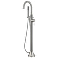 Wowkk Free Standing Tub Faucet Brushed Nickel Freestanding Bathtub Faucet Floor Mount Brass Bathroom Tub Filler with Hand Shower - color: Brushed Nickel, style: Modern
