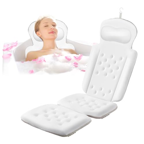 Luxury Full Body Bath Pillow for Bathtub, Bath Pillows for Tub with Mesh Laundry Bag, Cushion for Bathtub Headrest Neck Back Support - 5D Air Mesh & Quick Drying | White 51" x 16" - size: 51" x 16"