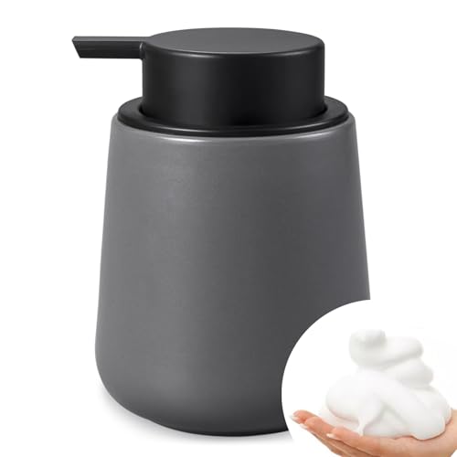 Bosilunlife Ceramic Foaming Soap Dispenser - 12Oz Bathroom Countertop Kitchen Dish Soap Pump Dispenser Foam Soap Dispenser - Matte Grey - color: Matte Grey