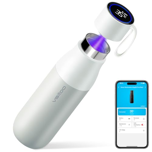 VSITOO S1 Pro 15oz Insulated Stainless Steel Self-Cleaning Water Bottle | Mini 15oz Insulated Bottle With Auto Self-Cleaning, App or Touchscreen Control, Temp Display, 30-Day Battery & 24H Cold - color: White, size: 15 Ounces