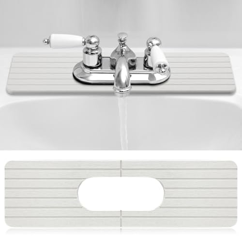 Teenyyou an Oval Hole White Faucet Mat for Kitchen Sink Bathroom 17.32" x 4.6" Kitchen Faucet Absorbent Mat Diatomite Splash Guard Quick Drying Stone Drip Catcher Hole 6.22" x 2.28" - color: White, style: an Oval Hole