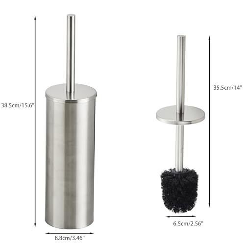 Brushed Nickel Toilet Brush and Holder Set - Stainless Steel Toilet Bowl Scrubber with Replaceable Head & Splash Guard - color: Brushed Nickel
