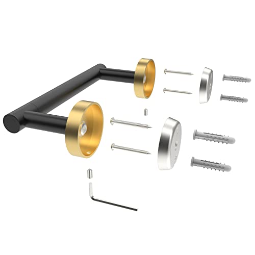 RARXTR Black and Gold Toilet Paper Holder SUS304 Stainless Steel Double Post Pivoting Toilet Paper Roll Holder Wall Mounted Tissue Holder for Commercial Bathroom RV Matte Black & Brushed Brass Finish - color: Black and Gold, size: Wall Mount
