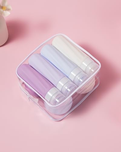 Mrsdry Travel Size Toiletries 8 Pack, TSA Approved 3oz Silicone Squeeze Bottles & Cream Jars with Clear Travel Bag - color: Lavender, size: 3oz bottle 3oz jar