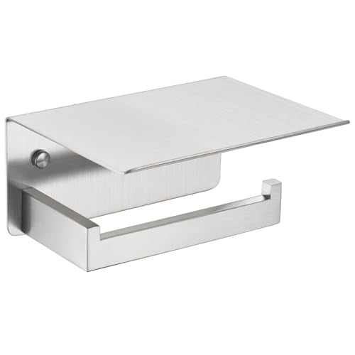 APLusee Brushed Nickel Toilet Paper Holder with Phone Shelf, 304 Stainless Steel Toilet Tissue Roll Holder, Wall Mounted Bathroom Paper Roll Dispenser - color: Brushed Nickel, size: Single Rod
