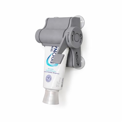 Toothpaste Dispenser, One-Hand Operation, Wall Mounted, Quick Installation. (Grey/Black)