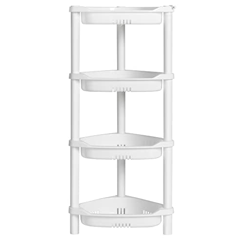 ELYKEN 4 Tier Shower Caddy Organizer Shelf Corner, 14.4 x 11.2 x 31.5 Inches, Rustproof, Plastic Shower Rack Stands for Inside Bathroom, Bathtub, Shower pan, White - color: White, size: 4-Tier