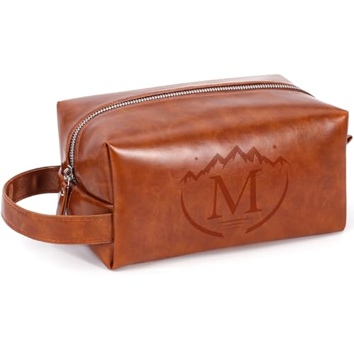 Mens Toiletry Travel bag,Personalized Toiletry Bag for Men,Water Resistant PU Leather Toiletry bag Men,Brown Toiletries Travel Bag for Shaving,Birthday Gifts for Men Him Father Husband Dad -M - style: Brown M