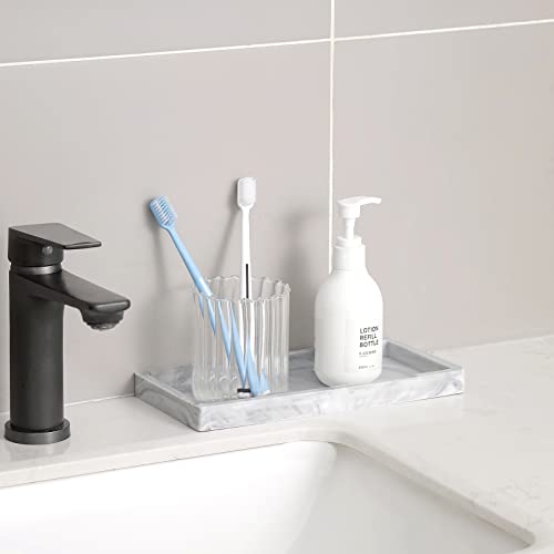 Silicone Bathroom Vanity Tray Dish Soap Holder Sink Organizer, Marble Grey | Large, Thickened Silicone, Easy to Clean, Waterproof, Non-Slip, for Countertop, Kitchen, Bedroom, Dresser - color: Marble Gray, size: 9.8" x 4.7"