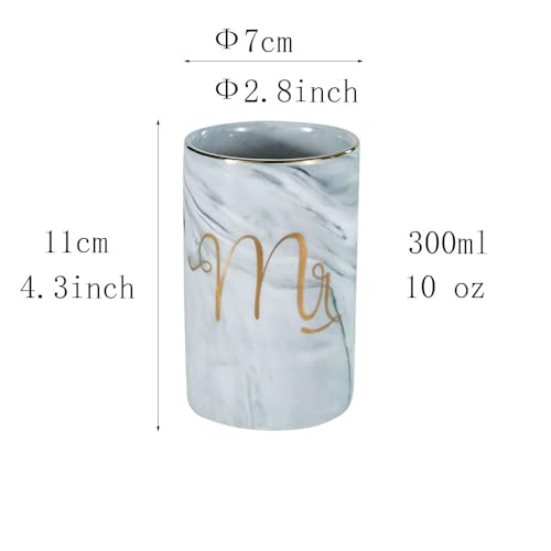 Marble ceramic mug, creative ceramic toothbrush holder, simple couple mouthwash cup. (Grey & A) - color: Grey & A