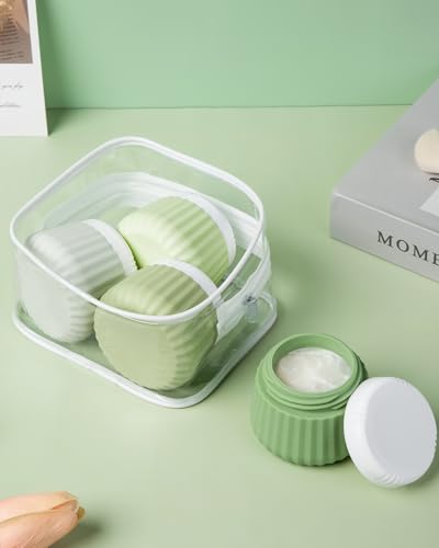 Mrsdry Travel Containers for Toiletries 4 Pack, TSA Approved Travel Size Toiletries, With Clear Bag Leak Proof Silicone Jars, Creams Jars Carrying Small Items - color: Water Green, size: 3 oz
