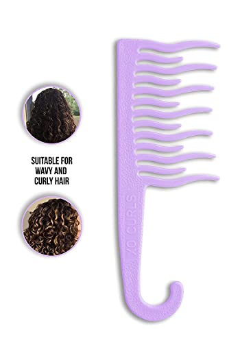 XO Curls Shower detangling hair comb, Wide tooth comb, Comb with hook for easy hanging in shower, Gentle on Scalp, Hair comb for with curly & wavy hair (Lavender) - color: Lavender