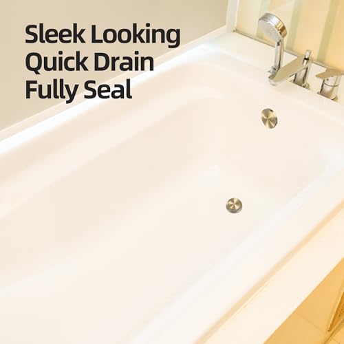 Brushed Gold Tub Drain Kit with Hair Catcher, Premium Brass Tip-Toe Bathroom Tub Drain Replacement and 2-Hole Overflow Faceplate, 11.5/16 UNC Bathtub Drain Stopper Assembly - color: Brushed Gold