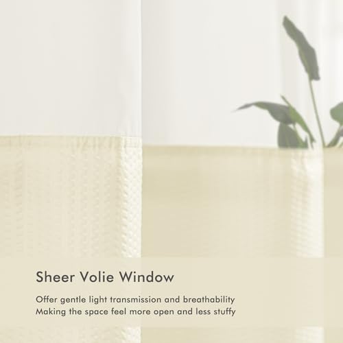 Mrs Awesome No Hook Shower Curtain with Snap-in Liner Less Time On/Off, Embossed Waffle-Look Textured Fabric Shower Curtain for Bathroom, Soft & Lightweight, 71x74, Cream - color: Cream, size: 71"W x 74"L (Pack of 1)