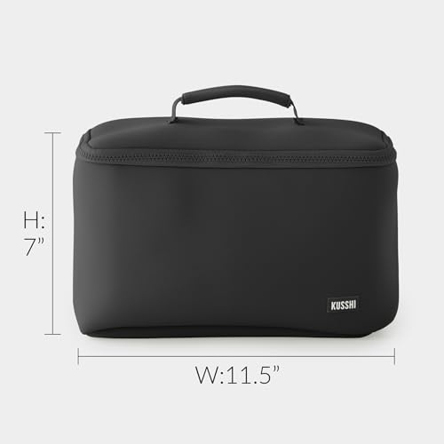 KUSSHI Neoprene Train Case Makeup Bag - Washable Makeup Travel Bag & Vanity Case for Stress Free Travel (Large, Black/Pink) - color: Black/Pink, size: Large