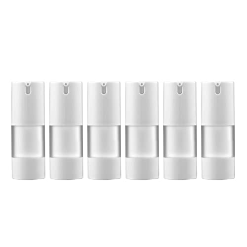 LONGWAY 0.5 Oz 15ml Airless Pump Bottles,Small Plastic Travel Vacuum Cosmetic Pump Bottles for Lotion and Cream(Pack of 6, Frosted) - size: 15 ml