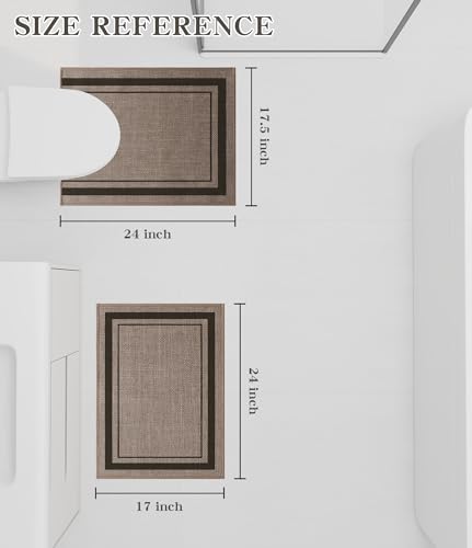 chakme 2 Piece Bathroom Rug Set, Ultra Thin Bath Mat,Absorbent, Non Slip, Machine Washable, Dark Beige, 17"x24"+Toilet Mat - color: Beige, size: 2-Piece (17" x 24" + Contour Mat)