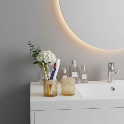 Amber Toothbrush Holders for Bathrooms, Glass Toothbrush Holder with 2 Slot Divider, 10oz Bathroom Tumbler and Mouthwash Cup, Tooth Brush Holder for Brushes, Toothpaste - color: Amber