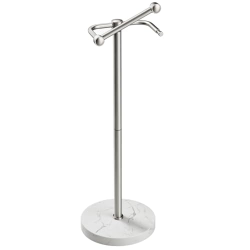 RARXTR Toilet Paper Holder Stand, Bathroom Free Standing Toilet Paper Stand with Modern Marble Base, Post Pivoting Toilet Paper Stand with Stainless Steel Tissue Rack, Rust-Proof (Brushed Nickel) - color: Brushed Nickel, size: With Marble Base